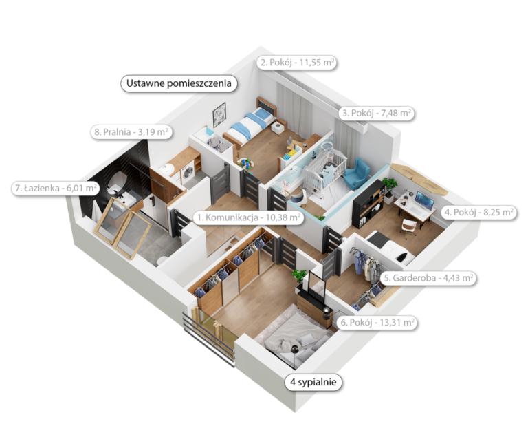 Rzut 3D domu bliźniaczego pod Wrocławiem - Tyniecki Zakątek - Bartson